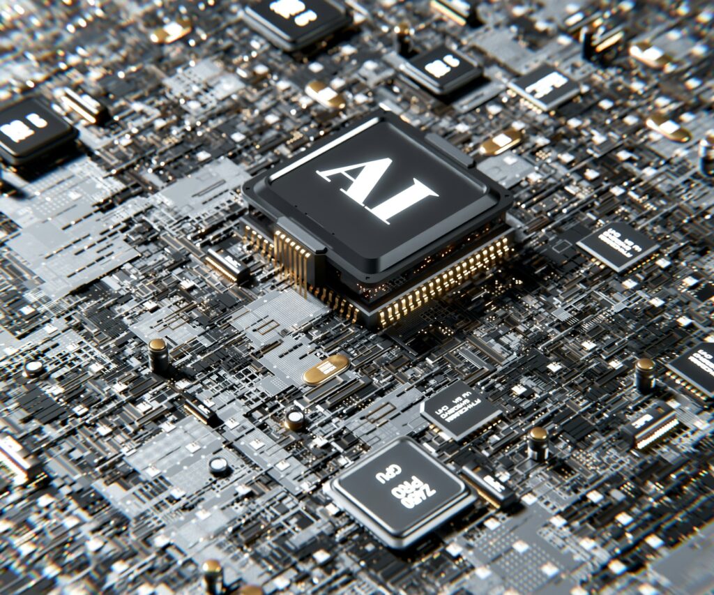 3D-Darstellung von KI- und GPU-Prozessoren